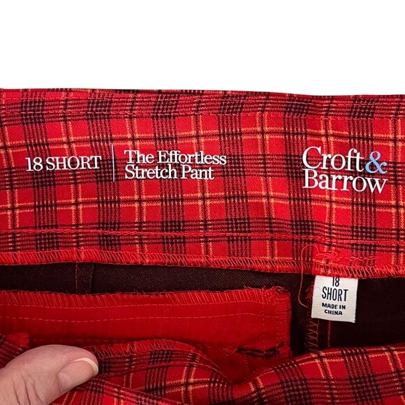 Croft & Barrow Womens Red Plaid Straight-Leg Mid Rise Stretch Pants 18 Short NWT - Picture 7 of 15